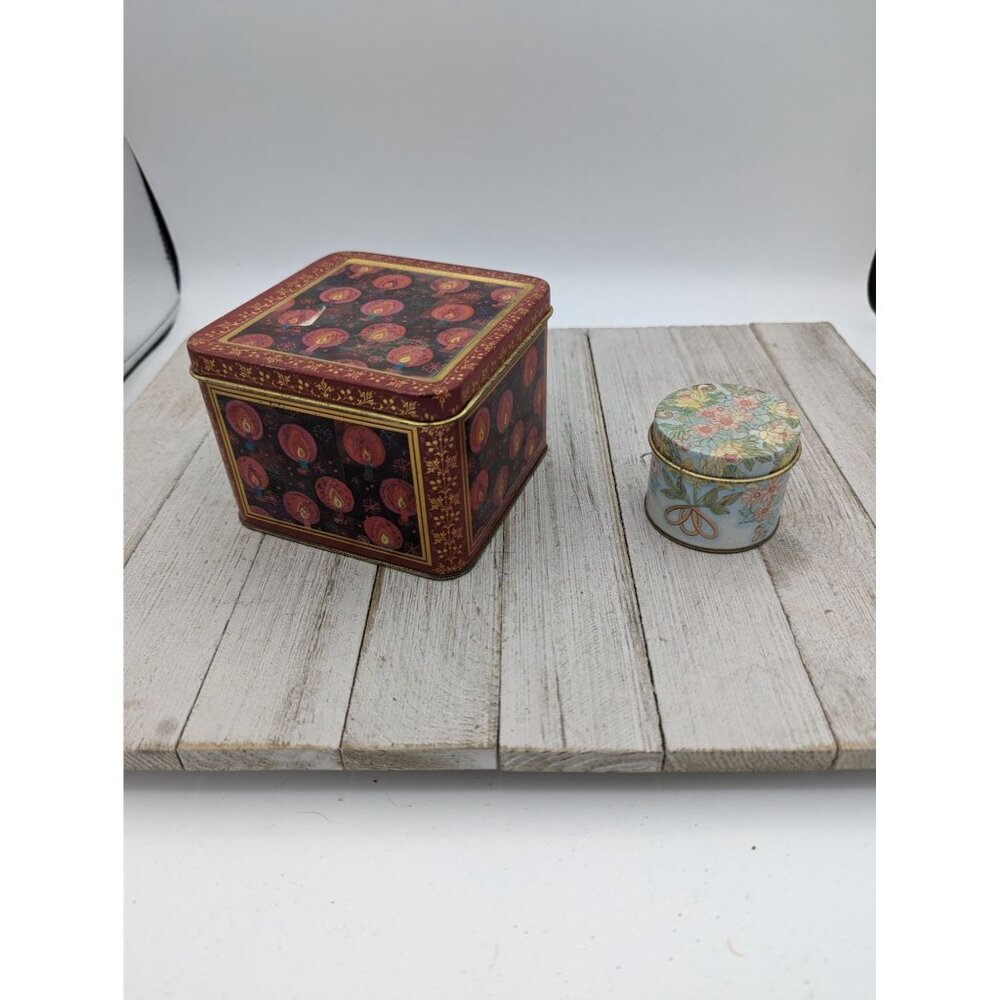 Vintage Meister Metal Tin Made In Brazil Candles Floral Wild Flowers Art Deco